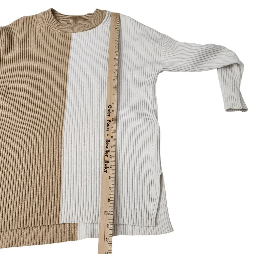 Abercrombie & Fitch‎ Sweater Womens Small Tan Luxeloft Colorblock Pullover Knit